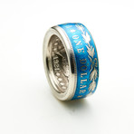 Powder Coated Morgan Silver Dollar Coin Ring // Blue (Size 8)