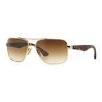 Ray-Ban // Men's Square Double Bridge Metal Sunglasses // Gold Tortoise + Brown Gradient