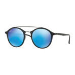 Men's Round Nylon Sunglasses // Black + Blue Mirror