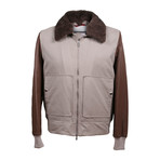 Two Tone Leather Bomber Jacket // Taupe + Brown (XS)