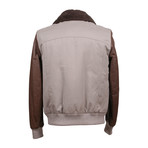 Two Tone Leather Bomber Jacket // Taupe + Brown (M)