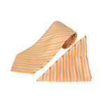 Zilli // 100% Silk Striped Tie + Pocket Square Set // Orange
