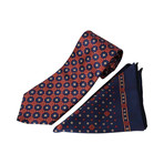Zilli // 100% Silk Floral Tie + Pocket Square Set // Navy + Red