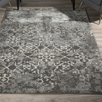 Distressed Damask Area Rug // Pewter // 10' x 13'