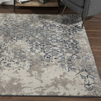 Distressed Damask Area Rug // Navy // 10' x 13'