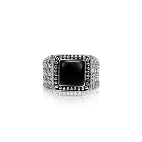 Gentleman's Matte Onyx Signet Ring // Black + Silver (Size 8)