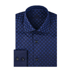 Gradient Circle Jacquard Long Sleeve Shirt // Navy Blue (L)