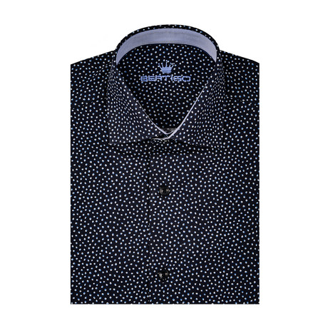 Small Diamond Poplin Print Short Sleeve Shirt // Navy Blue (S)