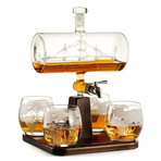 Antique Ship Set // Decanter + 4 glasses