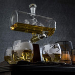 Antique Ship Set // Decanter + 4 glasses