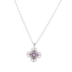 Magerit Vitral Vidriera Cross 18k White Gold Diamond + Pink Sapphire Necklace