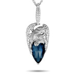 Magerit Vitral Gargol 18k White Gold Diamond + London Blue Topaz Necklace