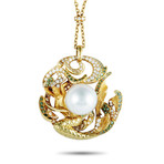 Magerit Atlantis Sirena Perla 18k Yellow Gold White Diamond + Green Diamond Necklace
