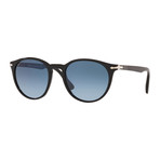 Men's Round Sunglasses // Black + Blue Gradient