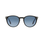 Men's Round Sunglasses // Black + Blue Gradient