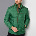 Mock Neck Button & Zip Up Quilted Jacket // Green (L)