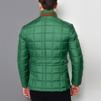 Mock Neck Button & Zip Up Quilted Jacket // Green (S)
