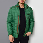 Mock Neck Button & Zip Up Quilted Jacket // Green (XL)