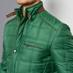 Mock Neck Button & Zip Up Quilted Jacket // Green (S)