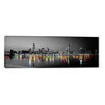 Skyline at Night with Color Pop Lake Michigan Reflection, Chicago, Cook County, Illinois, USA // Panoramic Images (36"W x 12"H x 0.75"D)