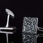 Bird Silhouette + Viking Ornament Cufflinks // Silver