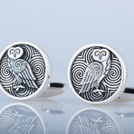 Owls + Fluted Background Cufflinks // Silver