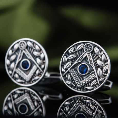 Masonic Cufflinks // Blue Cubic Zirconia