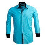 Diamonds Reversible Cuff Long-Sleeve Button-Down Shirt // Turquoise + Blue (XL)