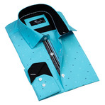 Diamonds Reversible Cuff Long-Sleeve Button-Down Shirt // Turquoise + Blue (XS)