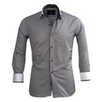 Reversible Line Print Cuff Long-Sleeve Button-Down Shirt // Gray + White (L)
