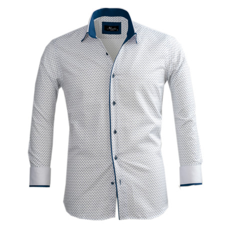 Reversible Cuff Button-Down Shirt // White + Blue (S)