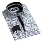 Floral Reversible Cuff Button-Down Shirt // White + Navy Blue (2XL)