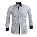 Floral Reversible Cuff Button-Down Shirt // White + Navy Blue (L)