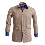 Amedeo Exclusive // Checkered Reversible Cuff Long-Sleeve Button-Down Shirt // Tan + Black + White (M)