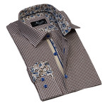 Checkered Reversible Cuff Long-Sleeve Button-Down Shirt // Brown + White (M)