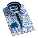Floral Reversible Cuff Long-Sleeve Button-Down Shirt // White + Blue (L)