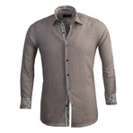 Checkered Reversible Cuff Long-Sleeve Button-Down Shirt // Brown + White (L)