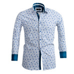 Floral Reversible Cuff Long-Sleeve Button-Down Shirt // White + Blue (2XL)