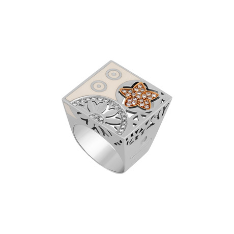 Nouvelle Bague India Preziosa 18k Two-Tone Gold Diamond + White Enamel Ring // Ring Size: 9