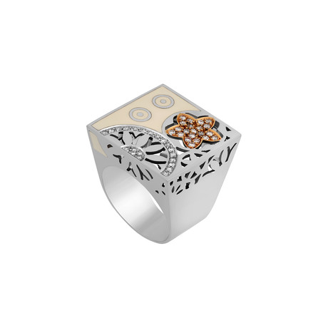 Nouvelle Bague India Preziosa 18k White Gold Diamond + White Enamel Ring // Ring Size: 8.5