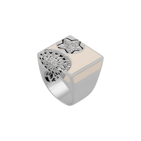 Nouvelle Bague India Preziosa 18k White Gold Diamond + White Enamel Ring // Ring Size: 7.5