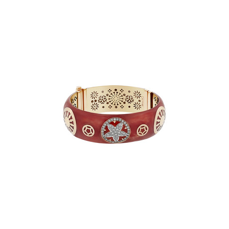 Nouvelle Bague India Preziosa 18k Rose Gold Diamond + Red Enamel Bangle Bracelet