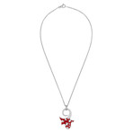 Nouvelle Bague Petali 18k White Gold Diamond + Red Enamel Pendant Necklace