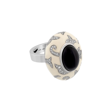 Nouvelle Bague 18k White Gold Diamond + Onyx Ring // Ring Size: 7.75