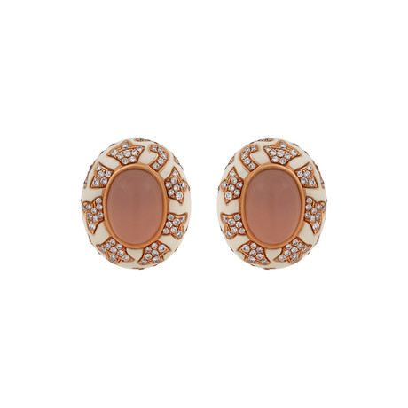 Nouvelle Bague 18k Rose Gold Diamond + Quartz + White Enamel Earrings
