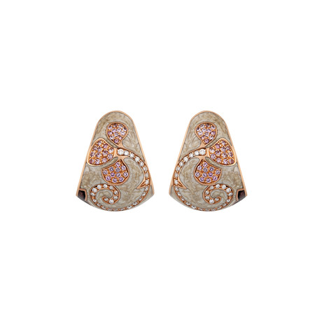 Nouvelle Bague Petali 18k Rose Gold Diamond + Sapphire + Tan Enamel Huggie Earrings