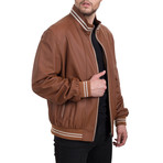 Stripe Leather Jacket // Whiskey Beige (3XL)