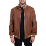 Stripe Leather Jacket // Whiskey Beige (S)