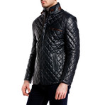 Quilted Leather Jacket // Navy Blue (3XL)