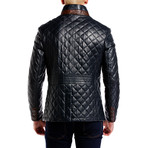 Quilted Leather Jacket // Navy Blue (XL)